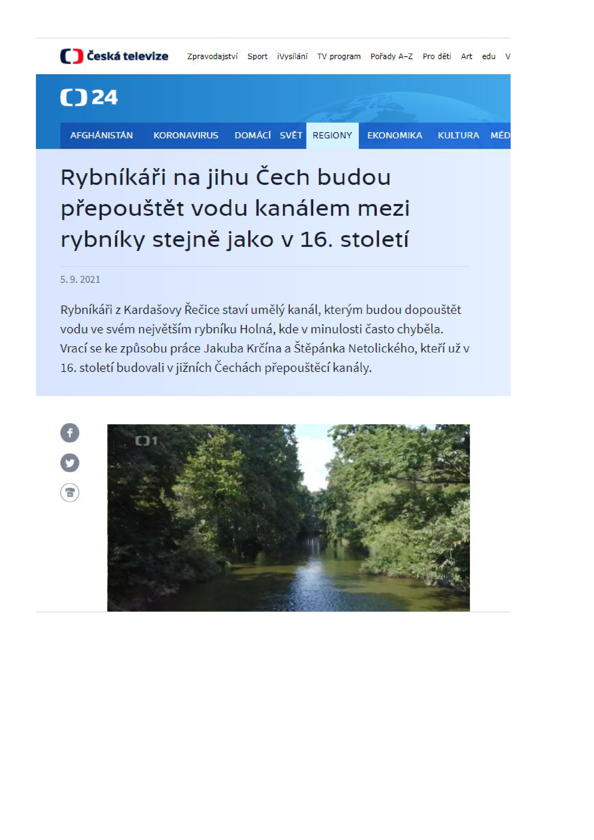 Rybníkáři na jihu Čech budou přepouštět vodu kanálem mezi rybníky stejně jako v 16. století